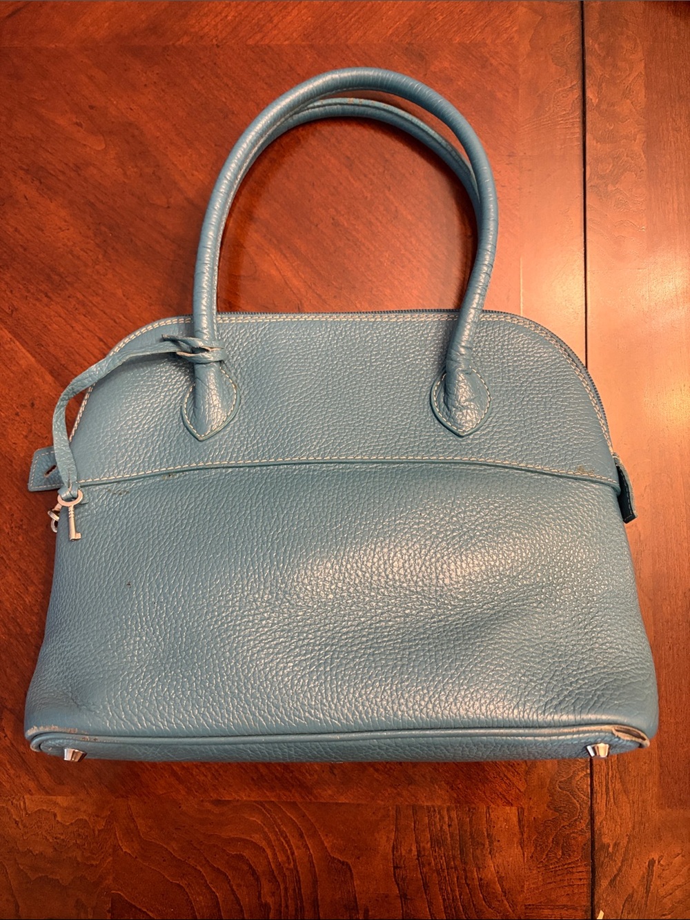 Made in Italy Blue Leather Dome top Handle Bag